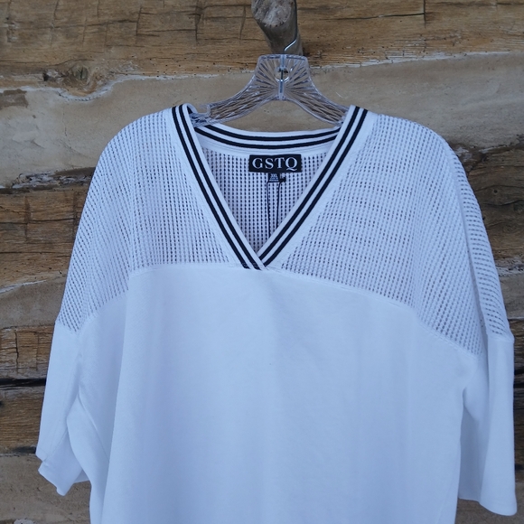 GSTQ White V Neck Quarterback Tee Shirt 3XL - Picture 2 of 12